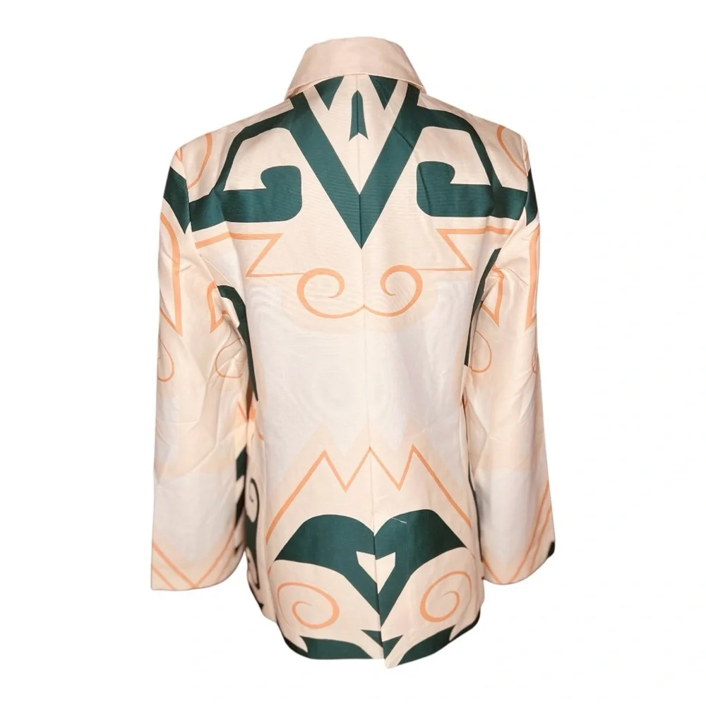 Floret Silk Blend Faille Double Breasted Abstract Bold Print Blazer SZ M - Picture 2 of 8